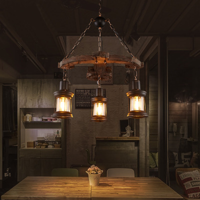 American industrial style vintage loft ship wood chandelier net coffee restaurant bar clothing store arro-boat wood chandelier