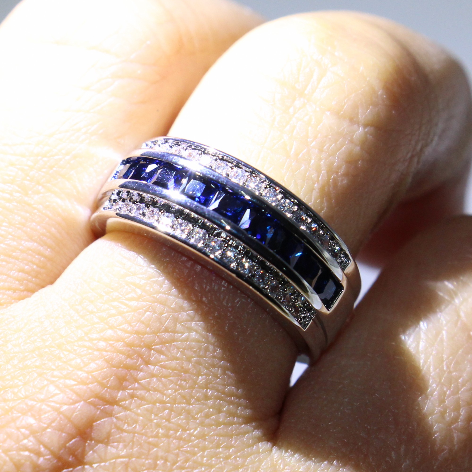 Choucong New Arrival Hot Sale Fashion Jewelry 10KT White Gold Fill Princess Cut Blue Sapphire CZ Diamond Men Wedding Band Ring For Lover