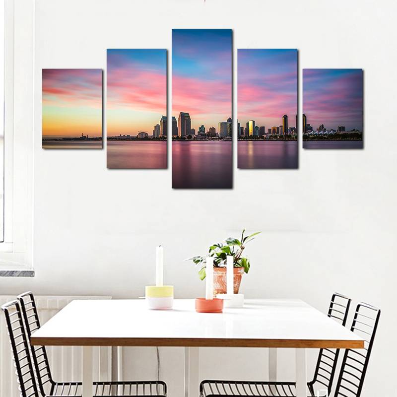 5pcs/set Unframed Alabama City Seasde Sunset Landscape HD Print On Canvas Wall Art Painting For Living Room Decor