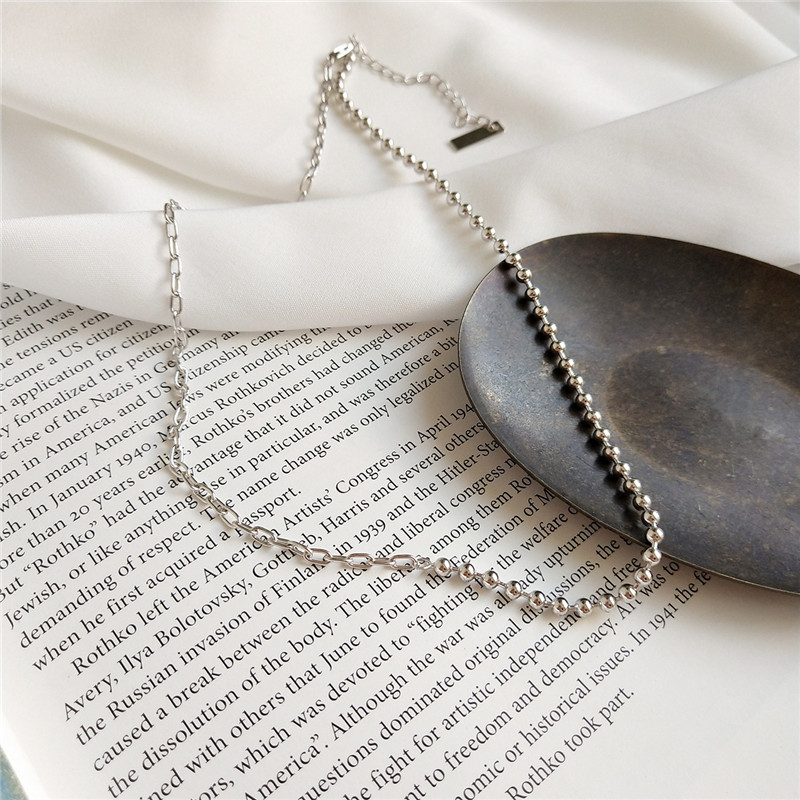 Bib Jewelry 925 Sterling Silver Asymmetric Beads&Link Chain Necklaces For Women New Simple Female Choker Collar Necklace