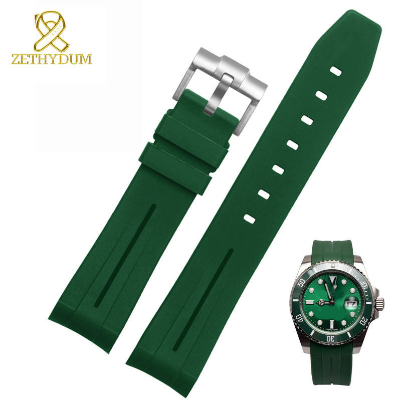 Watch Bands Silicone Rubber bracelet 20mm 21mm watchband sport watch strap curved end wristband waterproof accessories belt green watch band