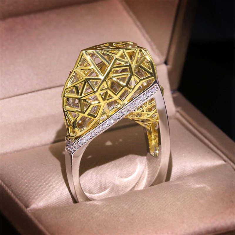 Hip Hop Vintage Fashion Jewelry 925 Sterling Silver&Gold Fill Pave Cubic Zircon Diamond Ring Women Wedding Net Ring For Lovers' Gift