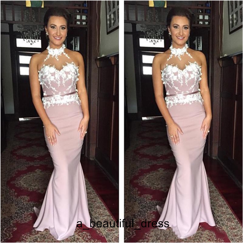 Sheath Bridesmaid Dresses With Applique Sashes Halter Bridemaids Gowns Handmade Party Dress Cheap In Stock Prom Evening Dress ED1232