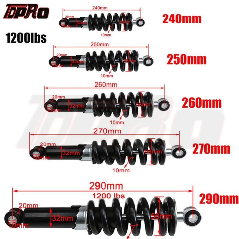 TDPRO Bicycle Motorcycle Bike Rear Absorber 240/250/260/270/290mm1200LBS Motorcycle Suspension Protection Dirt Bikes
TDPRO Bicycle Motorcycle Bike Rear Absorber 240/250/260/270/290mm1200LBS Motorcycle Suspension Protection Dirt Bikes