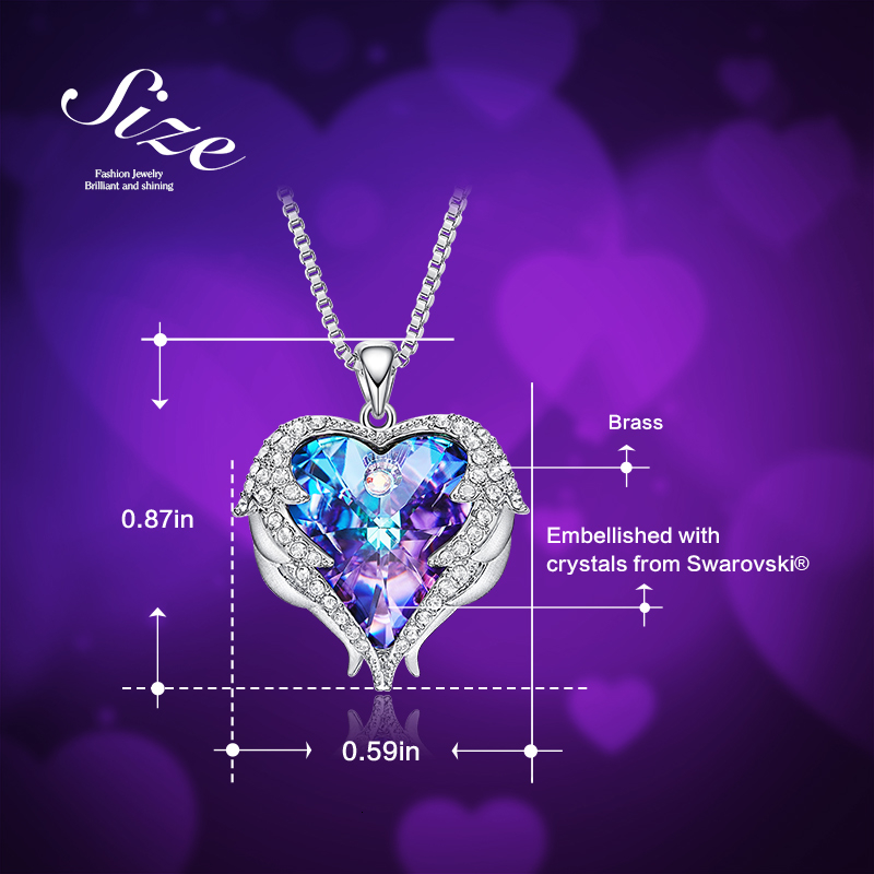 CDE Fashion Angel Wings Heart Shape Pendant Necklace with Amethyst Crystal for Women Fine Jewelry Valentine's Day Gifts CJ191210