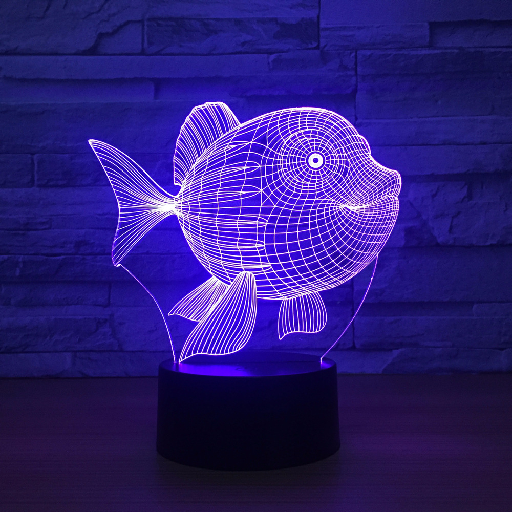 7 Color 3D LED Night Light Fish DesignTouch Switch Led Lights Plastic Lampshape 3D USB Powered Night Light Atmosphere Novelty Lighting