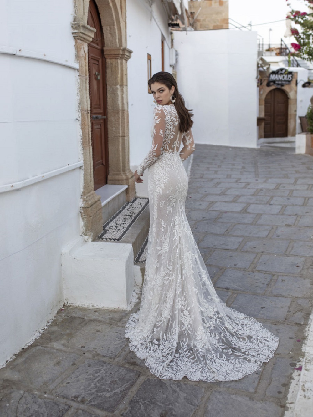 Elegant Lian Rokman Mermaid Wedding Dresses 2020 Appliqued Lace Sheer Deep V Neck Bridal Gowns Sweep Train Country Robe De Mariée