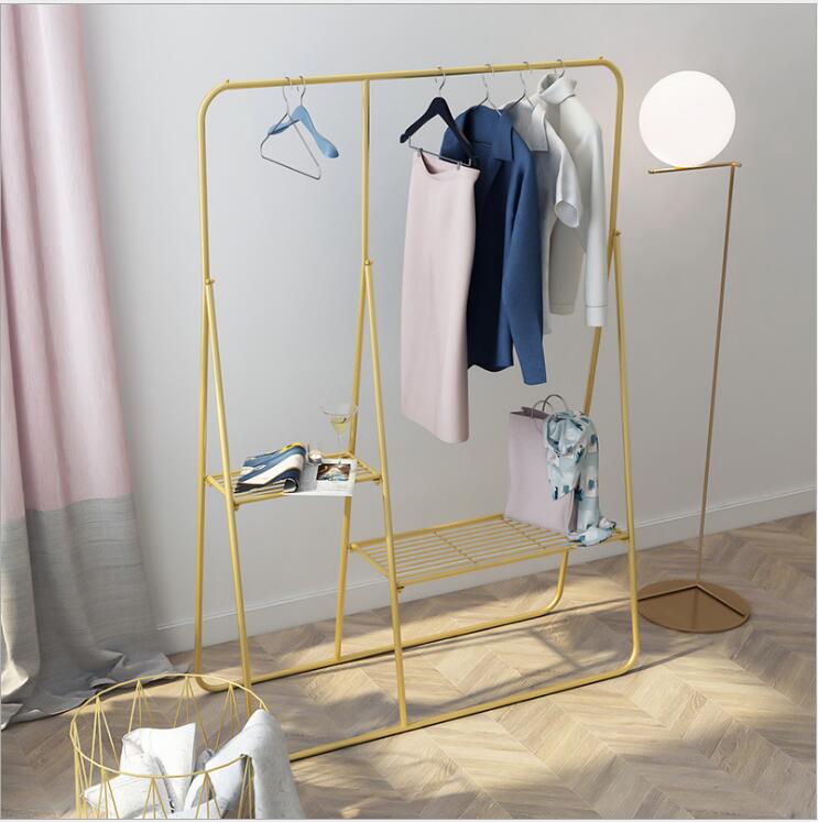 Clothing Shopping Rack Bedroom Furniture Clothes Shop Golden Racks store Window Bag Show shelf Cloth Side Hanging