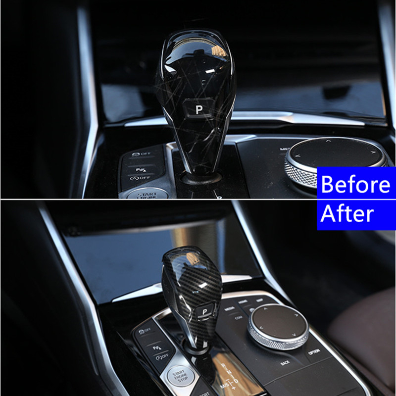 Carbon Fiber Style Gear Shift Handle Sleeve Button Cover Sticker For BMW 3 Series G20 G28 ABS Interior Accessories7810090