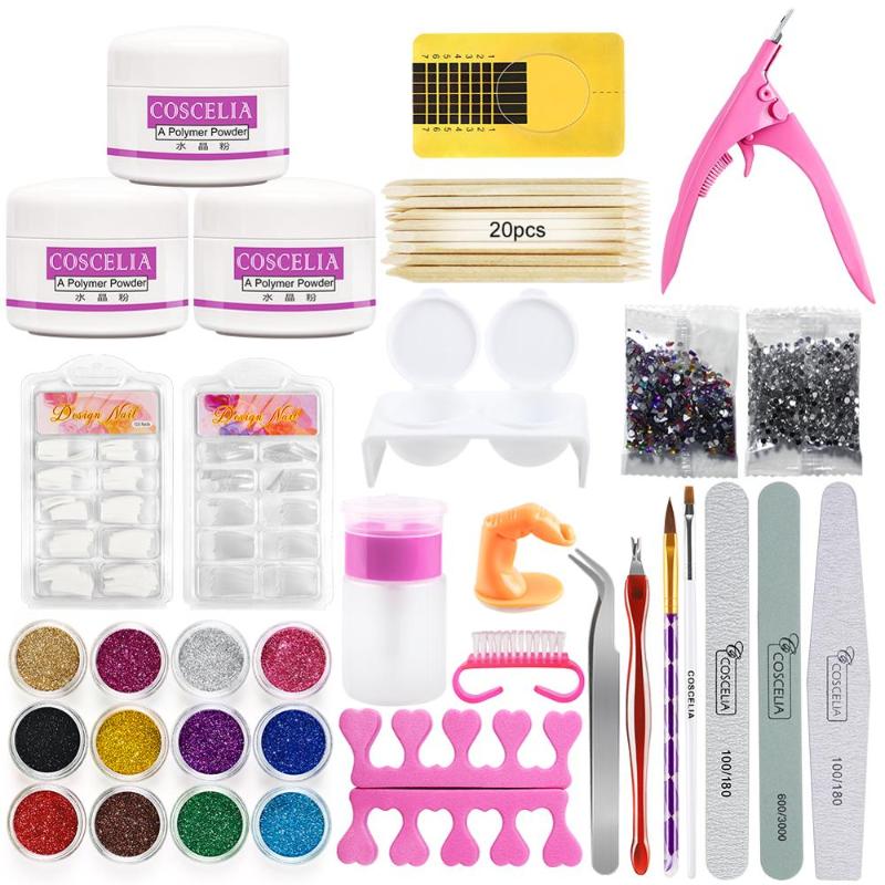 Pro Acrylic Kit Nail Manicure Set With Acrylic Liquid Nail Glitter Powder Tips Decoration Brush Art Tool Kit
