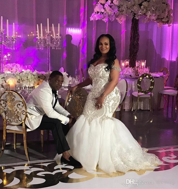 2020 Plus Size Mermaid Wedding Dresses Gorgeous Off Shoulder Crystal Sequins African Wedding Gowns Custom Made Robe De Mariee