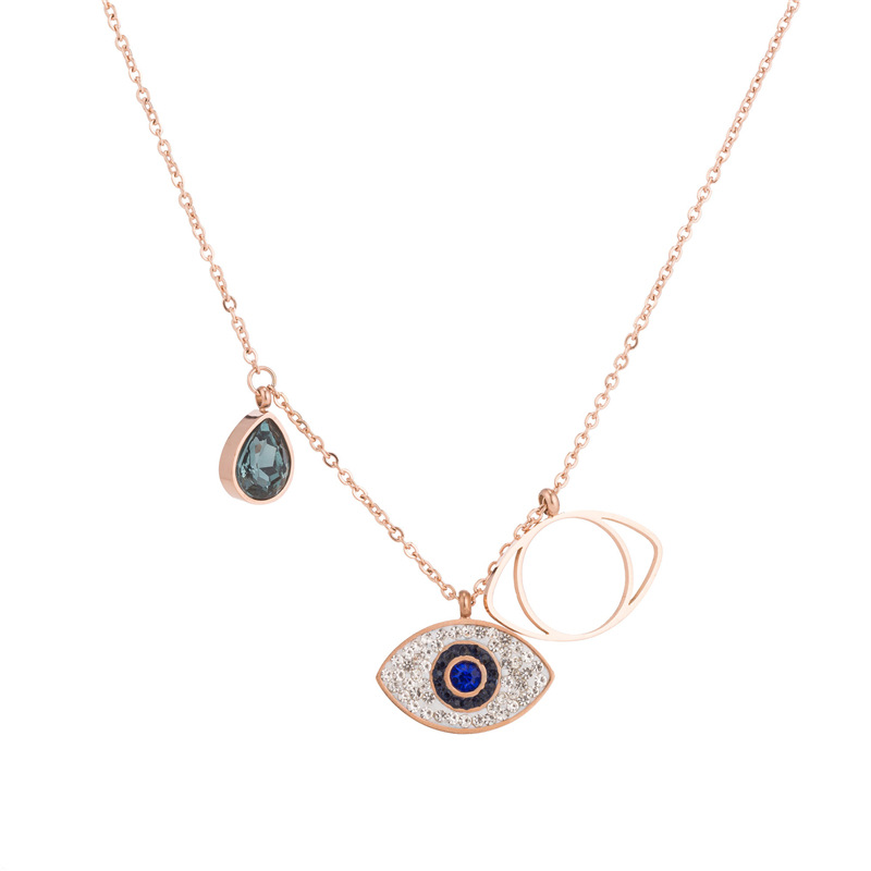 Blue Evil Eye Pendant Necklaces Iced Out Rose Gold Turkey Women Titaniun Steel Jewelry Girls Fashion Rhinestone Link Chain Choker Necklace