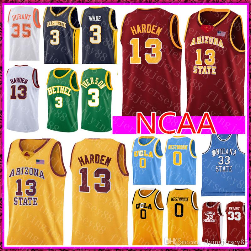 James 13 Harden NCAA College Jersey Mens Allen 3 Iverson 0 Westbrook Basketball Jerseys Embroidery Logos S-XXL