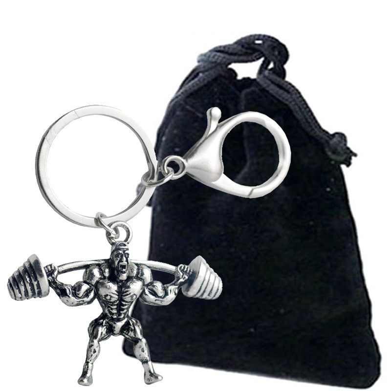 Fashion men's sports fitness series jewelry muscle men weightlifting metal key chain