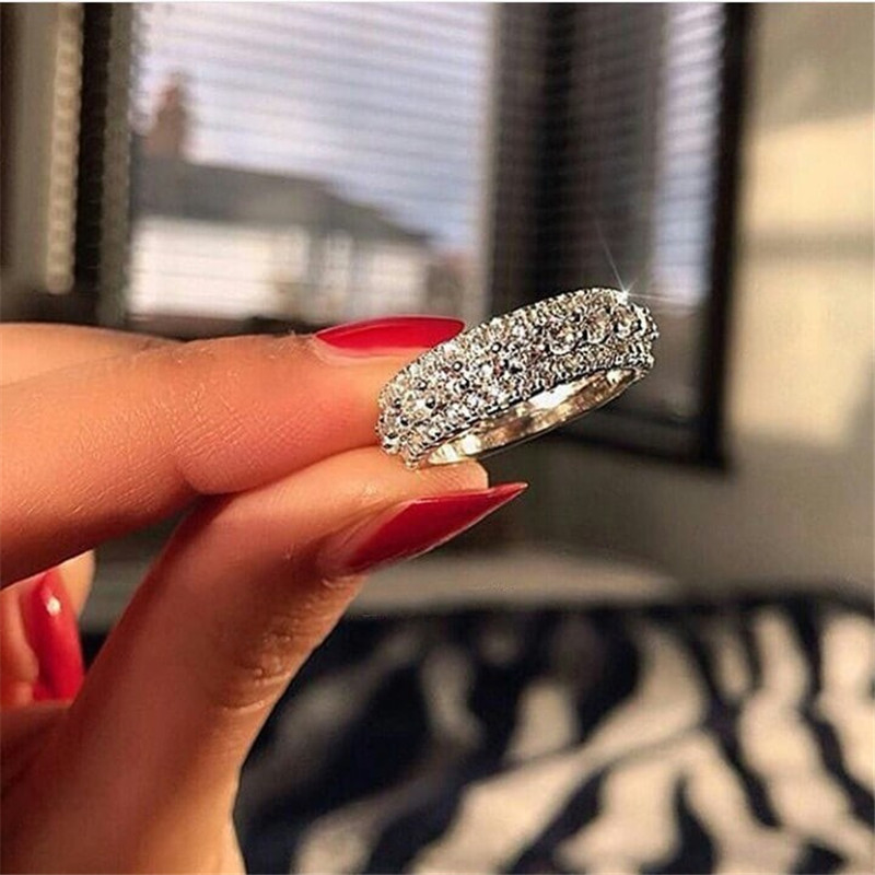 Vecalon Rotatable Promise ring 925 Sterling silver Statement Party Ring Diamond Wedding band rings for women Jewelry