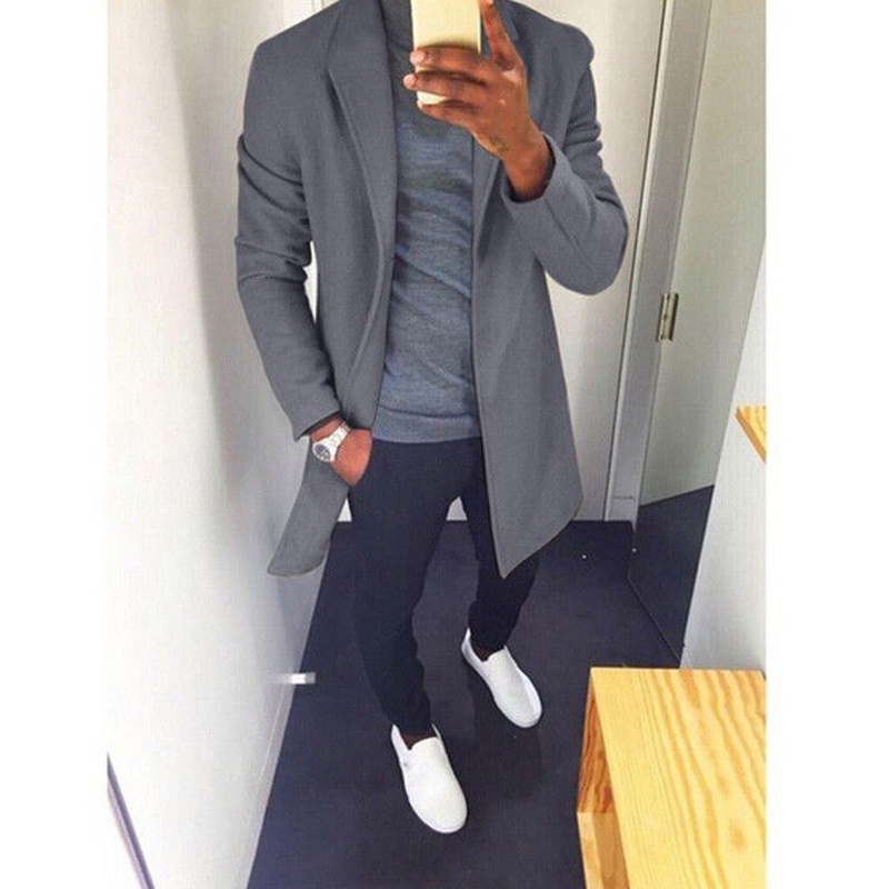 M-XXXL Autumn Winter Men Casual Coat Thicken Woolen Trench Coat Business Male Solid Classic Overcoat Medium Long Jackets Tops CJ191213