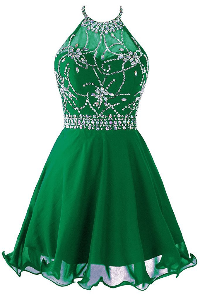 2019 Elegant Scoop Short Chiffon Homecoming Dress Beaded Appliques Prom Graduation Gown Mini Cocktail Party Gown QC1414