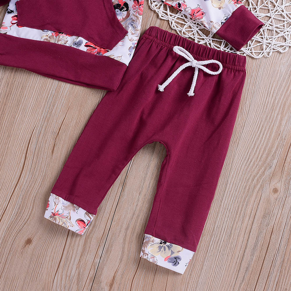 Fashion Baby clothes Boy Girl Clothing Set 2Pcs Floral Tops Hoodie Pants Outfits Set Clothes Winter clothes for children