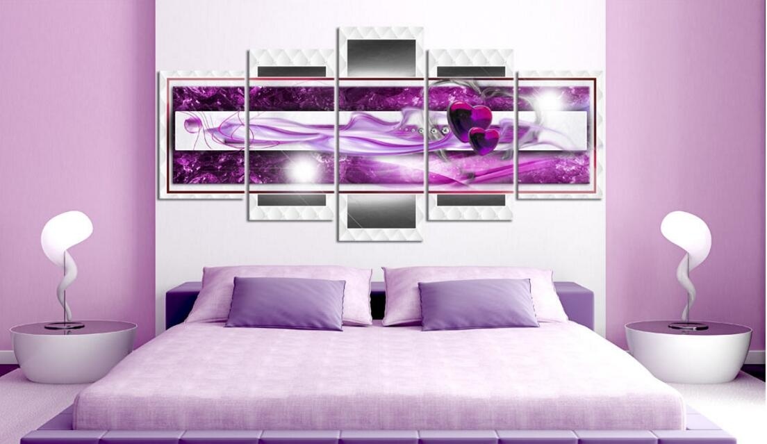 5 Pieces Fashion Wall Art Canvas Painting Abstract Golden Texture Blue Hand Purple Heart Modern Home Decoration,Choose Color:4 And Size :2(N