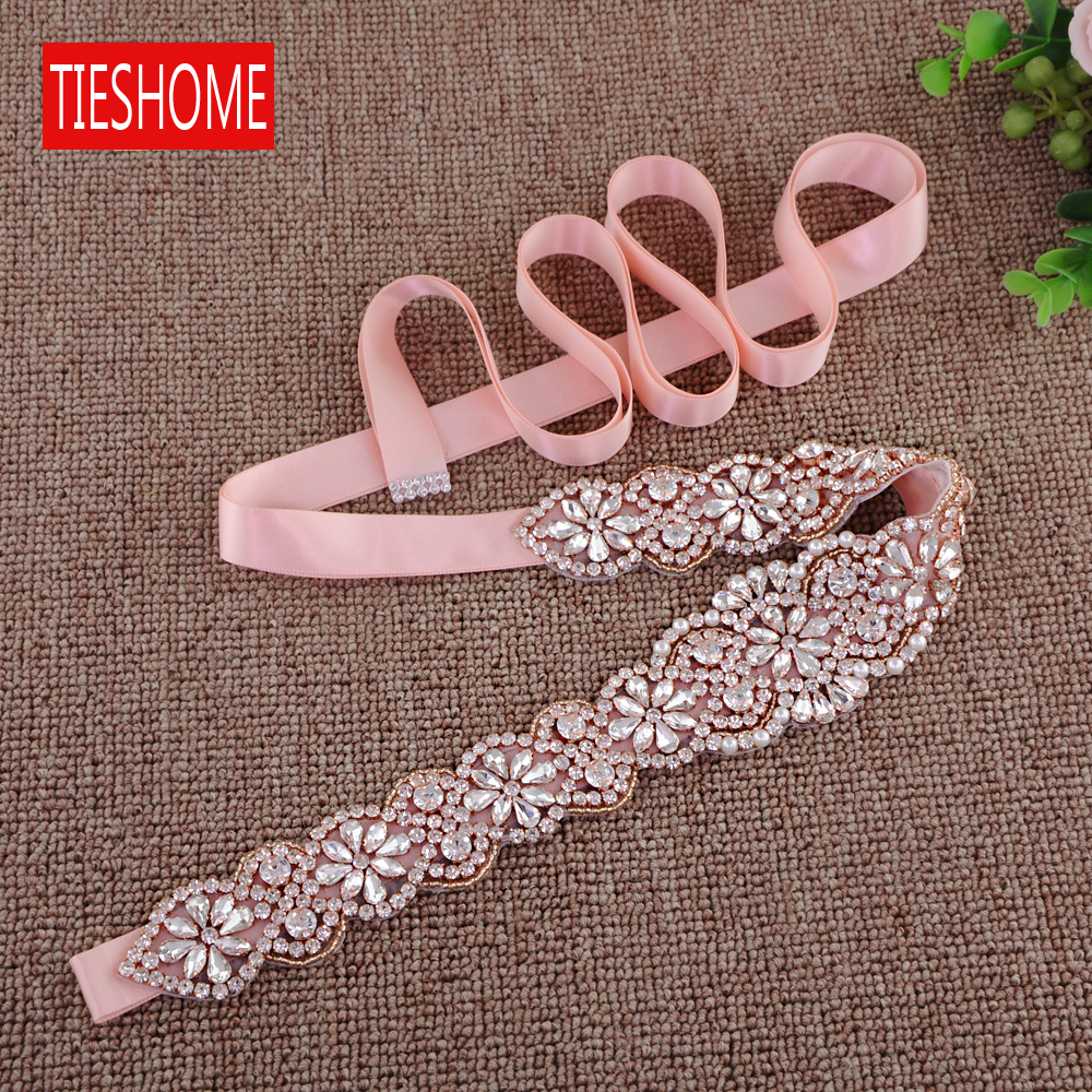 Elegant Rose Gold Bridal Sash with Rhinestones - Perfect Addition to Your Wedding Attire