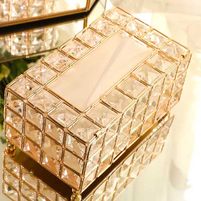 Metal Crystal Tissue Box Removable Tissue Napkin Holder Kitchen Living Room Dining Room Decoration Napkins container