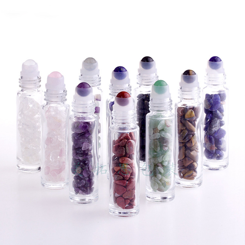 10ml Natural Semiprecious Stones Essential Oil Gemstone Roller Ball Empty Bottles Clear Glass Healing Crystal Roller Ball Bamboo C9534511