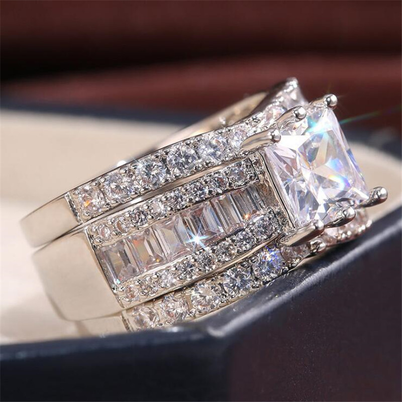 Size 6-10 Choucong Luxury Jewelry Sparkling 925 Sterling Silver&Gold Fill Princess Cut White Topaz CZ Diamond Gemstones Women Wedding Ring