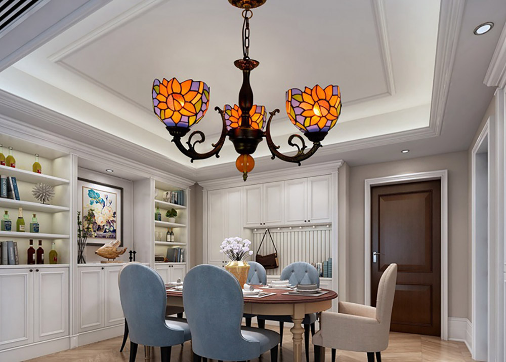 Stained Glass Chandelier Flower Pattern White European Retro Living Room Chandelier Bedroom Kitchen Fairy Lamp Can Be Customized