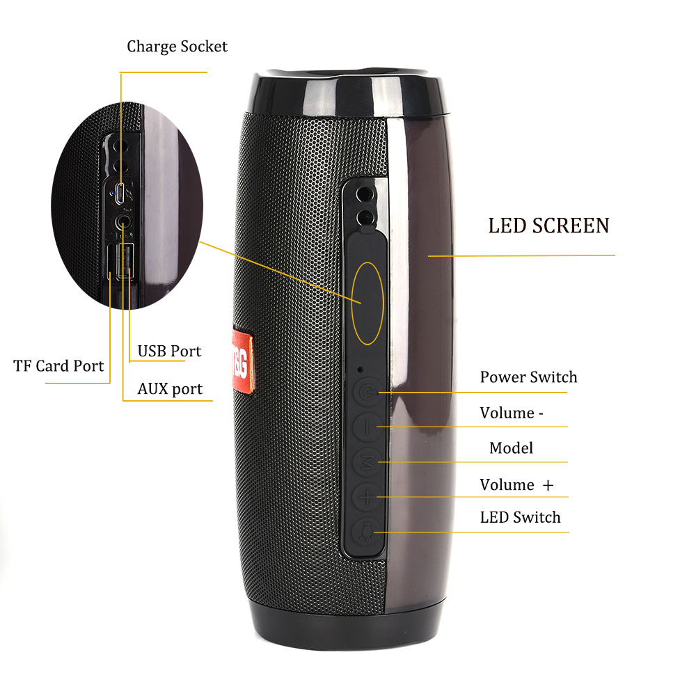 TG157 Bluetooth Speaker with Colorful LED Lights, Portable Wireless Boombox, FM Radio, Rich Bass, IPX5 Waterproof, MP3 Player Support for Party, Outdo