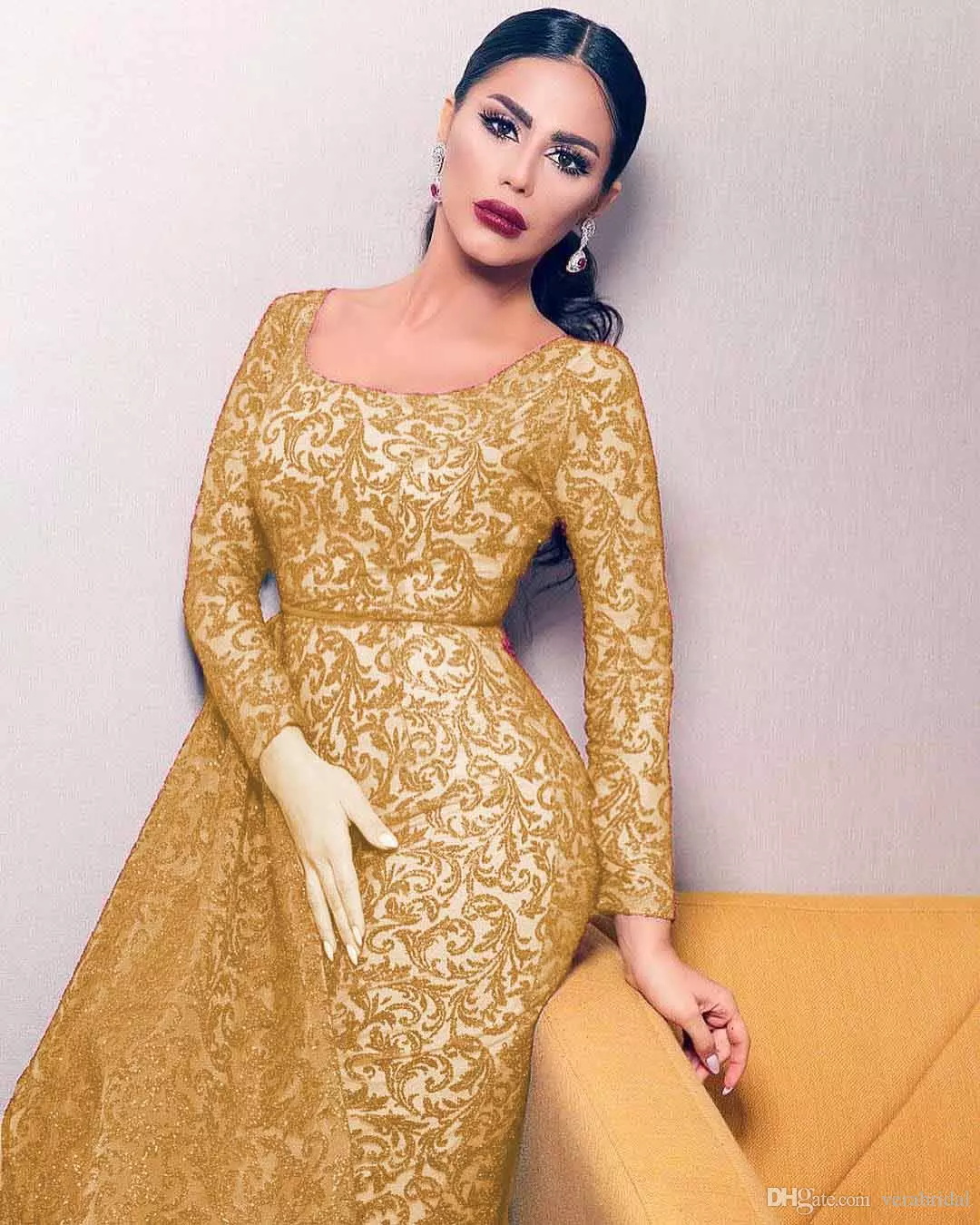 Elie Saab Evening Dresses with Detachable Skirt Square Neck Appliques Beaded Long Sleeve Prom Dress Custom Made Plus Size Formal Party Gowns