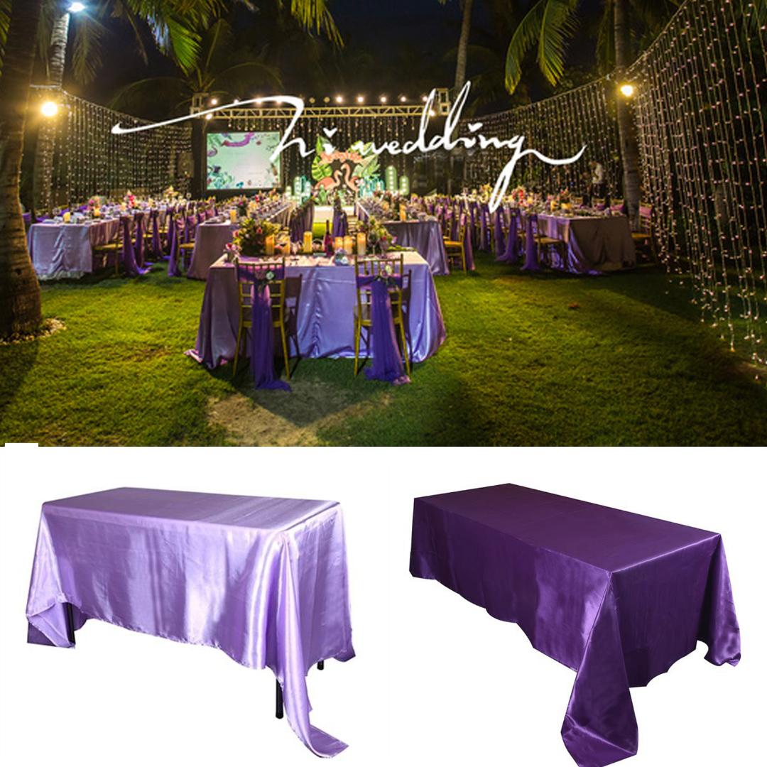 145x320cm White/Black Tablecloths Table Cover Rectangular Satin Tablecloth for Wedding Birthday Party Hotel Banquet Decoration