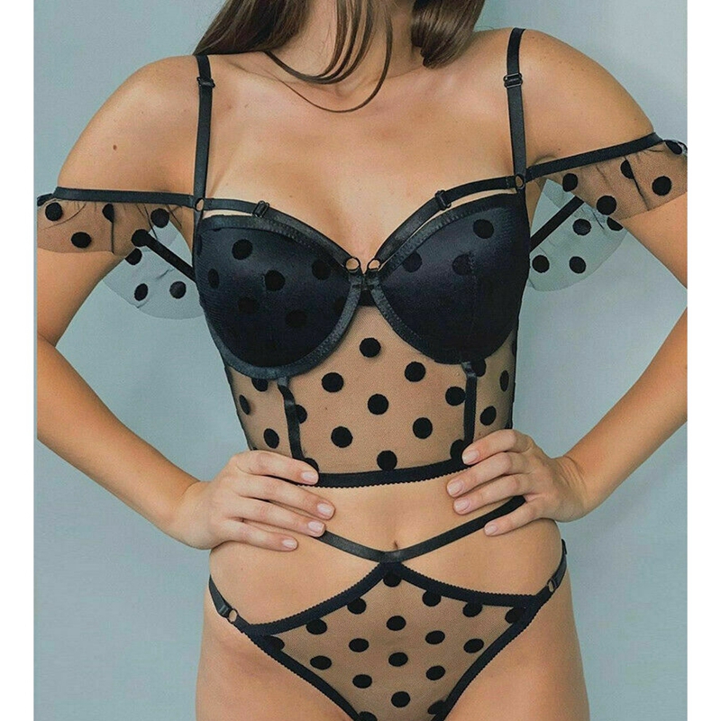 Sexy Women Lingerie Bra Cropped Bustier Polka Dot Lace Off shoulder Bralette Bralet Bra Top High waist G-String Underwear Set, Black
Sexy Women Lingerie Bra Cropped Bustier Polka Dot Lace Off shoulder Bralette Bralet Bra Top High waist G-String Underwear Set, Black