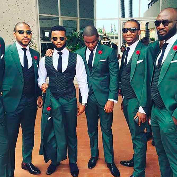 Groomsmen Wedding Tuxedos Green One Button Slim Fit Mens Pants Suits 2 Pieces Formal Wear For Prom Party