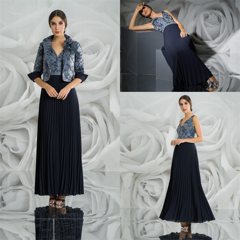 two piece mother of the bride dress vneck feathe appliqued pleats wedding guest gowns floorlength mother gown with outsuit