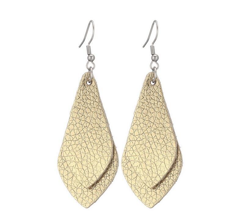 Leather ear ring set teardrop petals leaf leather pendant earrings female girl fashion elegant