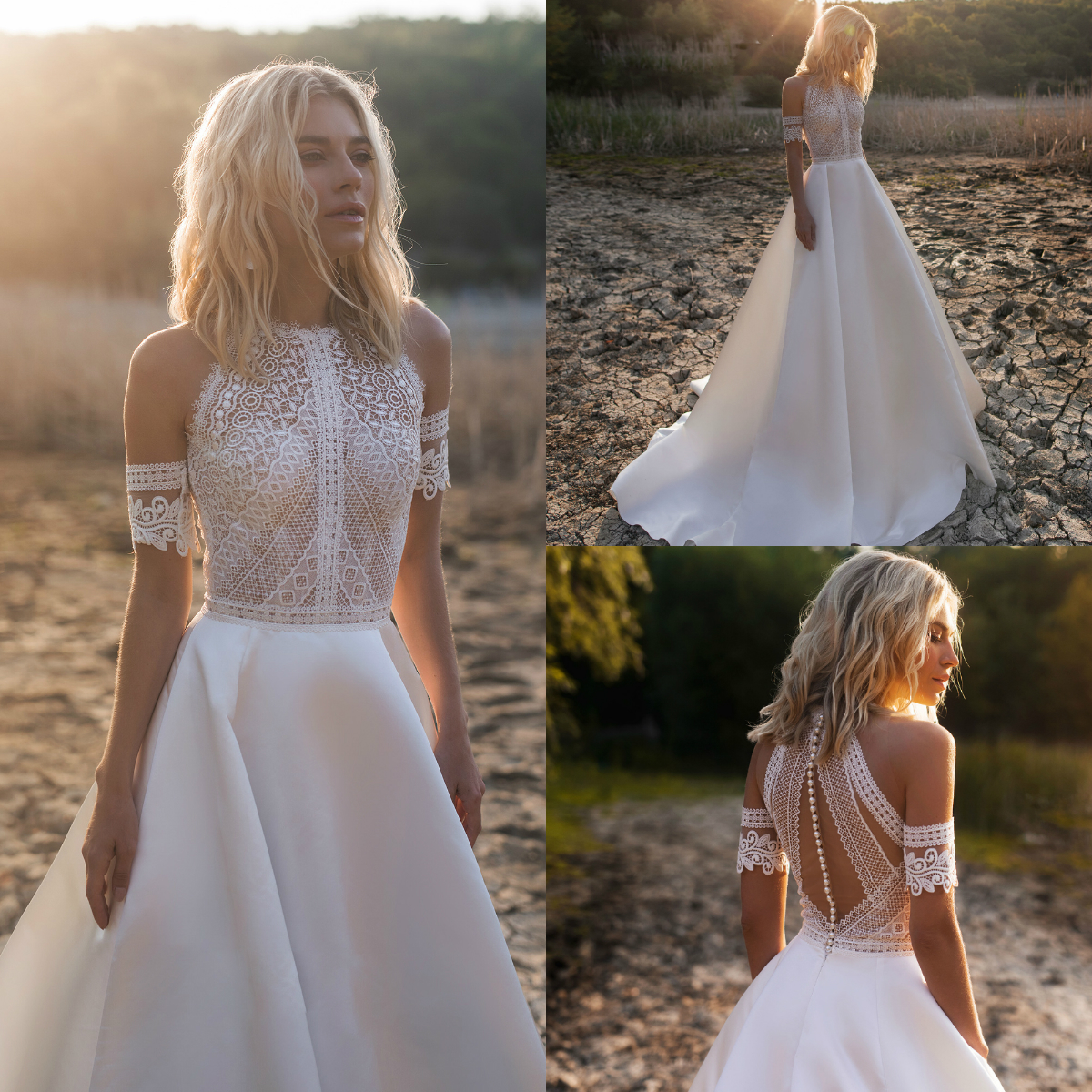 Limor Rosen 2019 Bohemian A Line Wedding Dress Off Shoulder Lace Satin Sweep Train Bridal Gowns Plus Size Beach Vestido De Novia