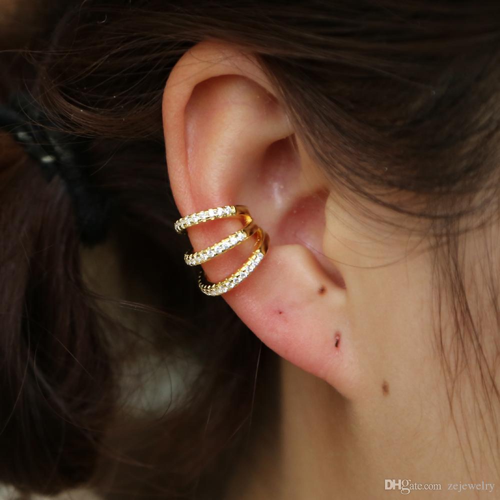 2019 New fashion three cz circle Clip Earrings Elegant CZ Cuff Earrings For Woman Party Charm Jewelry Gift brincos dainty cz cute ear
