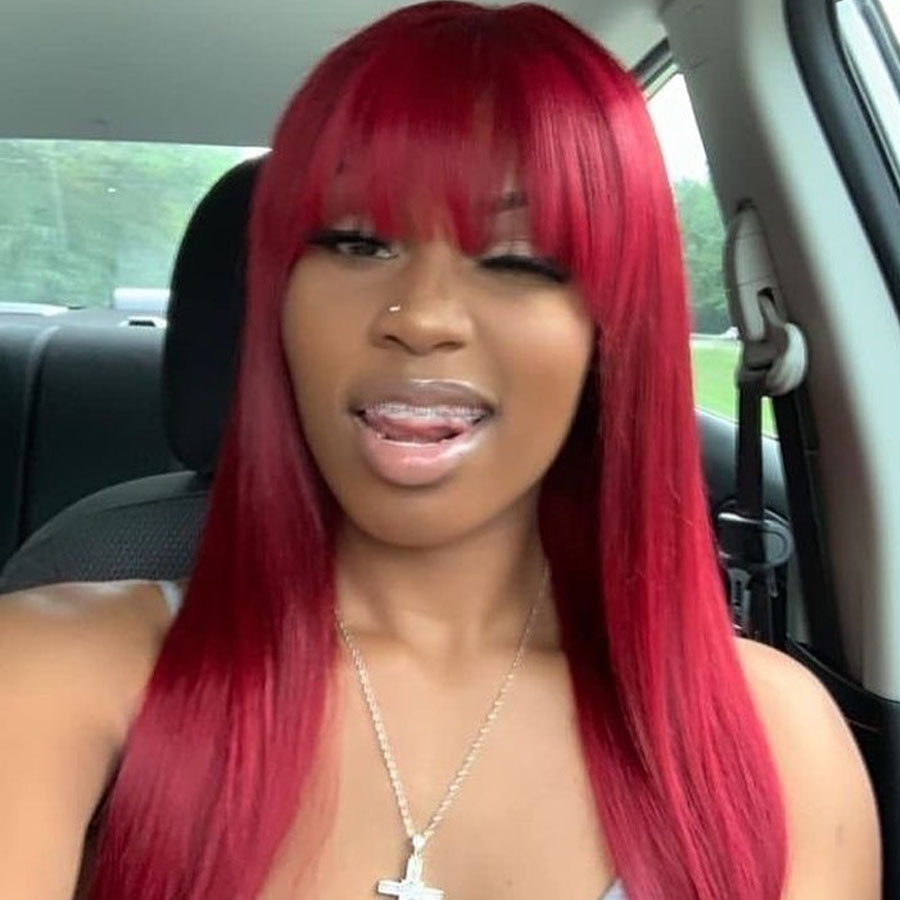 Free shipping Fringe With Bangs For Black Women Red silation Human Hair Wigs Colored Bang 99j Bury synthetic Lace Front Wig