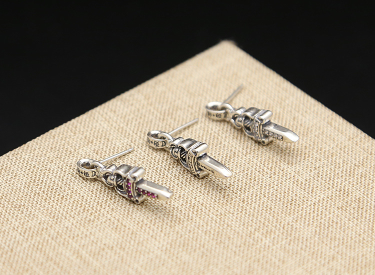 925 sterling silver earrings brand American European hand-made designer antique silver sword pendants stud earrings for women & men