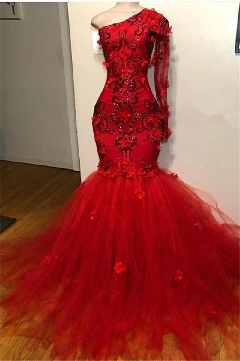 2020 Elegant One Shoulder Red Tulle Mermaid Prom Dresses 3D floral Long Sleeves Appliques Formal Prom party Dresses Sexy Long Evening Gowns, Royal blue
2020 Elegant One Shoulder Red Tulle Mermaid Prom Dresses 3D floral Long Sleeves Appliques Formal Prom party Dresses Sexy Long Evening Gowns, Royal blue