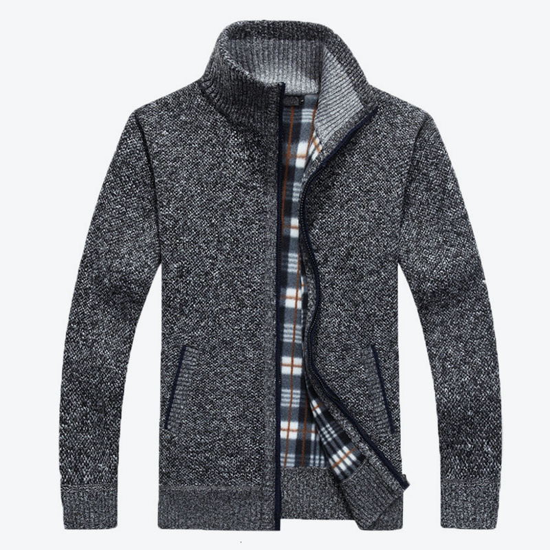 Men Thick Knitted Cardigan Knitwear Autumn Winter Stand Collar Zipper Warm Sweater Coat Casual Solid Mens Cardigan Outwear Male SH190930