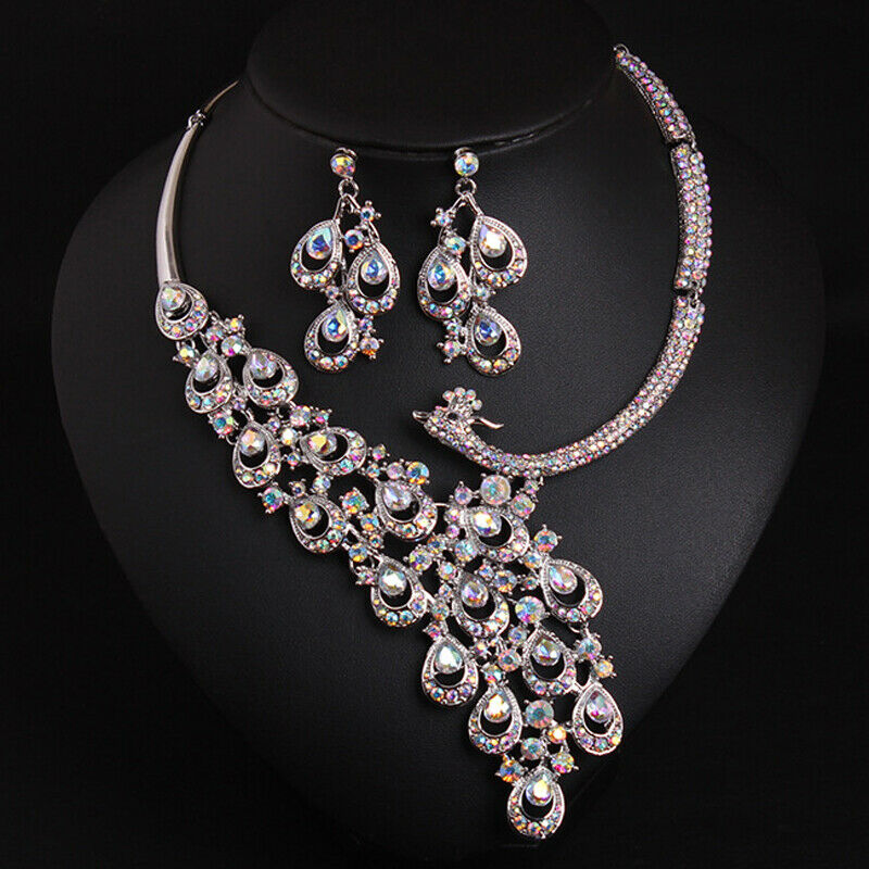 Rhinestone Peacock Bridal Jewelry Sets Crystal Statement Necklace Earrings Sets Choker Fashion Women Wedding Party Jewelry Set, As pic
Rhinestone Peacock Bridal Jewelry Sets Crystal Statement Necklace Earrings Sets Choker Fashion Women Wedding Party Jewelry Set, As pic