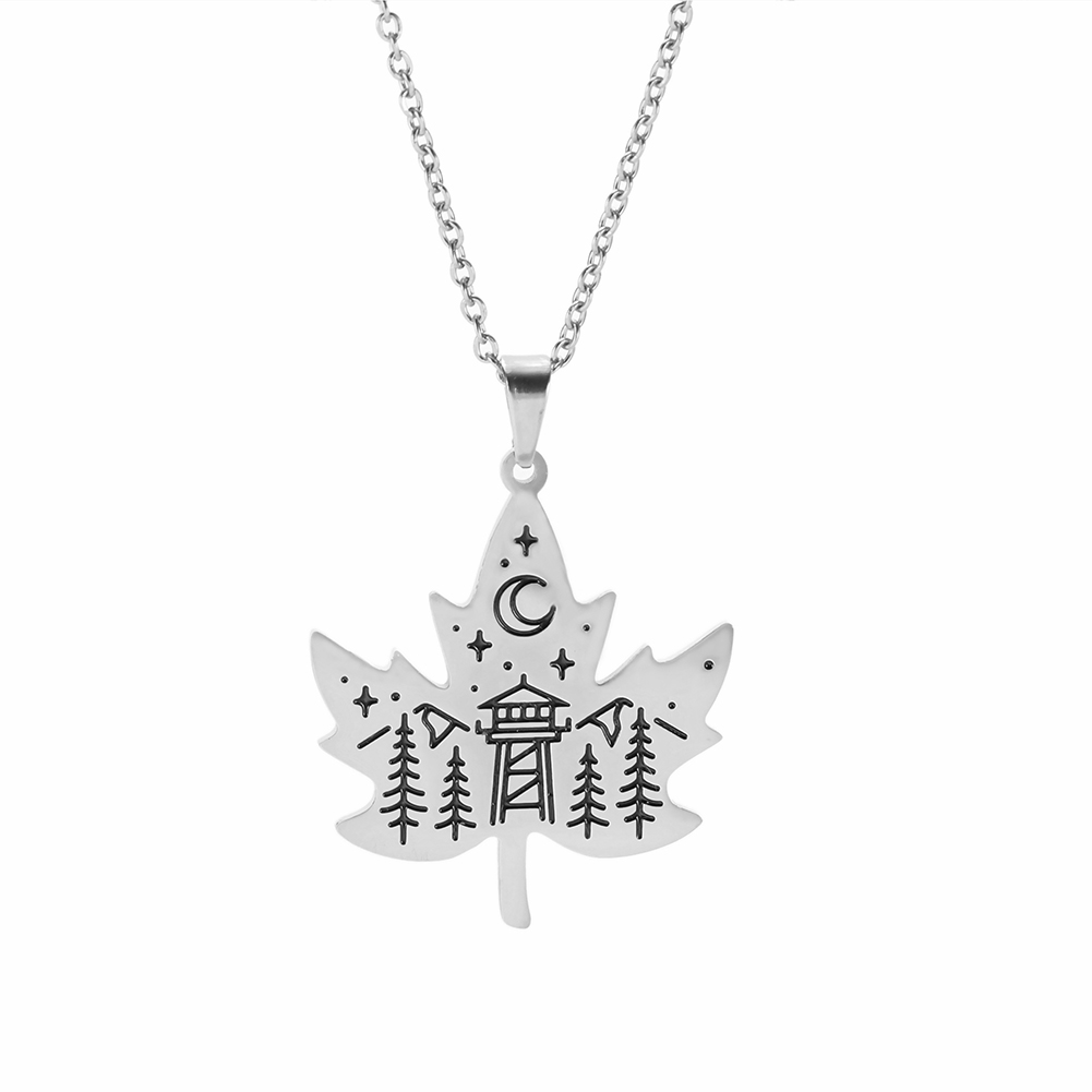 Fashion Geometrical Maple Leaf Shape Stainless Steel Pendant Personality Mountain Moon Clavicle Necklace for Men Women, Silver
Fashion Geometrical Maple Leaf Shape Stainless Steel Pendant Personality Mountain Moon Clavicle Necklace for Men Women, Silver