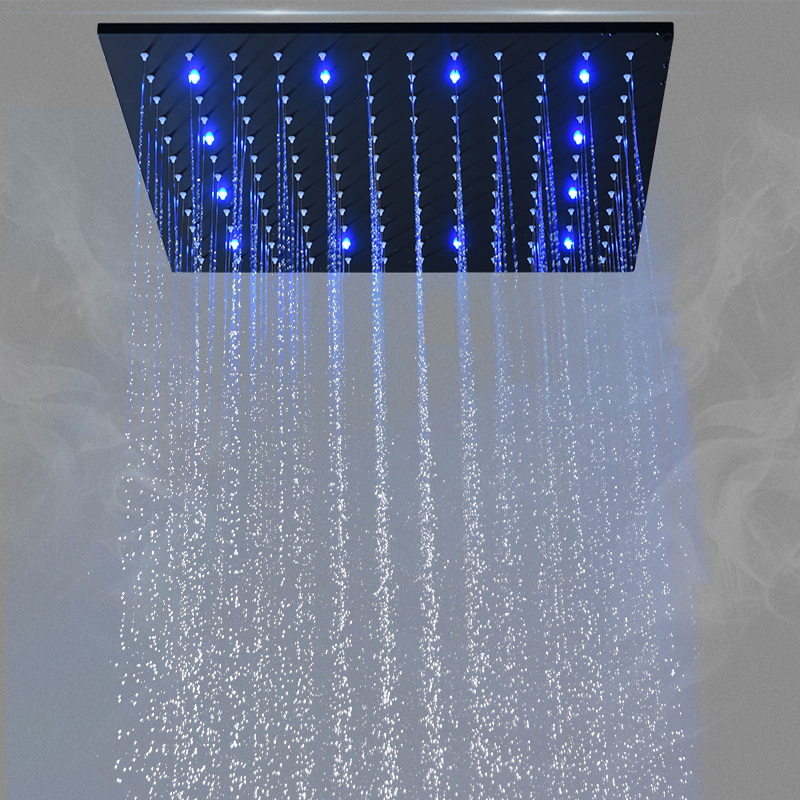 Bathroom Black Rainfall ShowerHead 304 stainless steel 16"/20" LED Light Color Changing Overhead Faucets SPA Mist Rain Bath System Panel