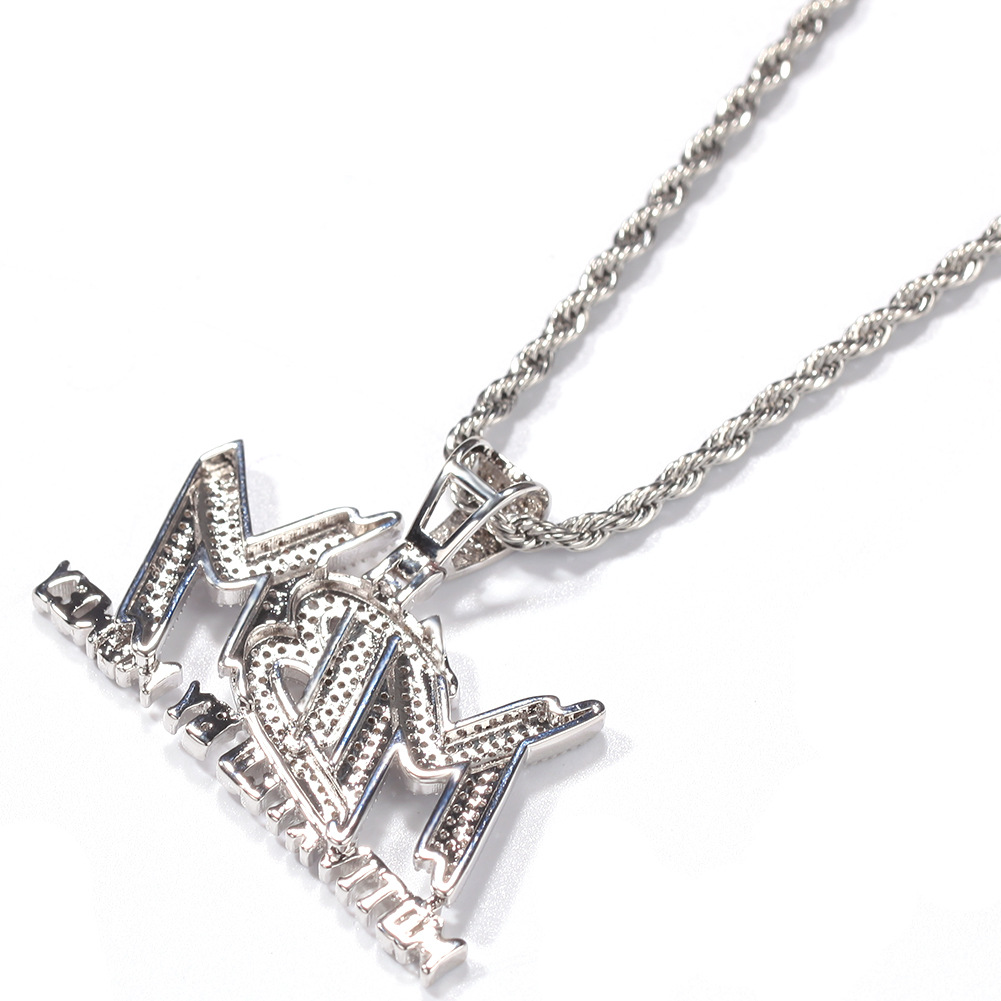 Men's Hip Hop Letter MBM Pendant Creative TopBling White Zirconia Pendant Necklace Charm Pendants Rap Jewelry