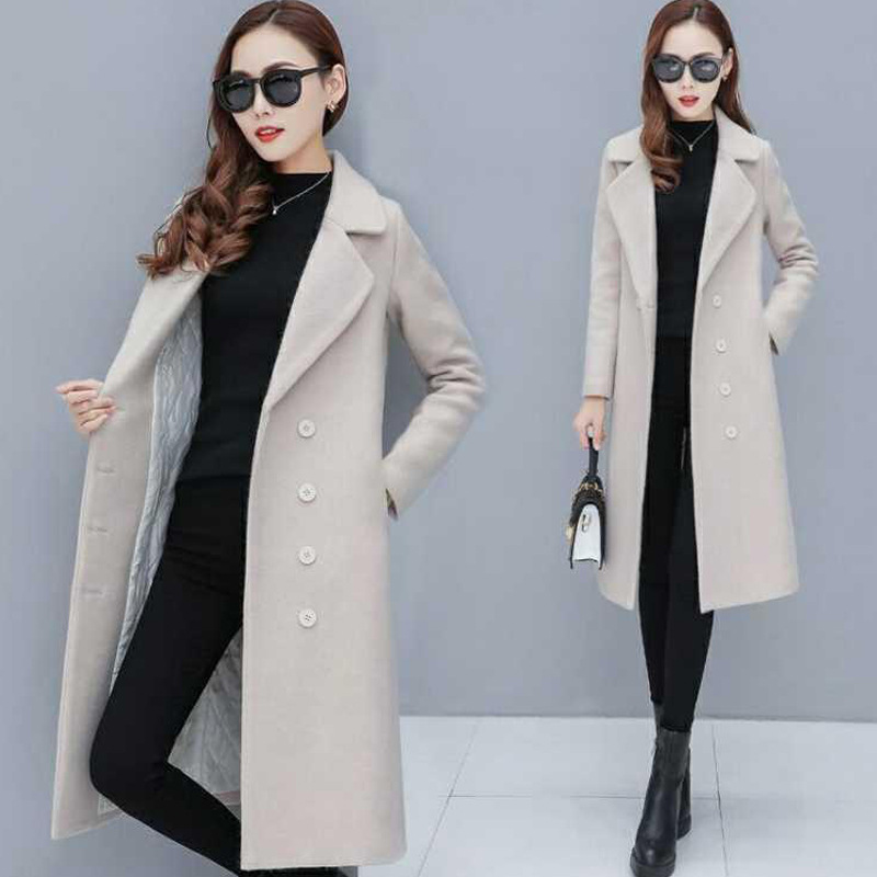 Fashion Solid Long Coat for Women Slim Office Lady Wool Coat and Jacket Double Breasted Women Clothes 2018, Beige
Fashion Solid Long Coat for Women Slim Office Lady Wool Coat and Jacket Double Breasted Women Clothes 2018, Beige