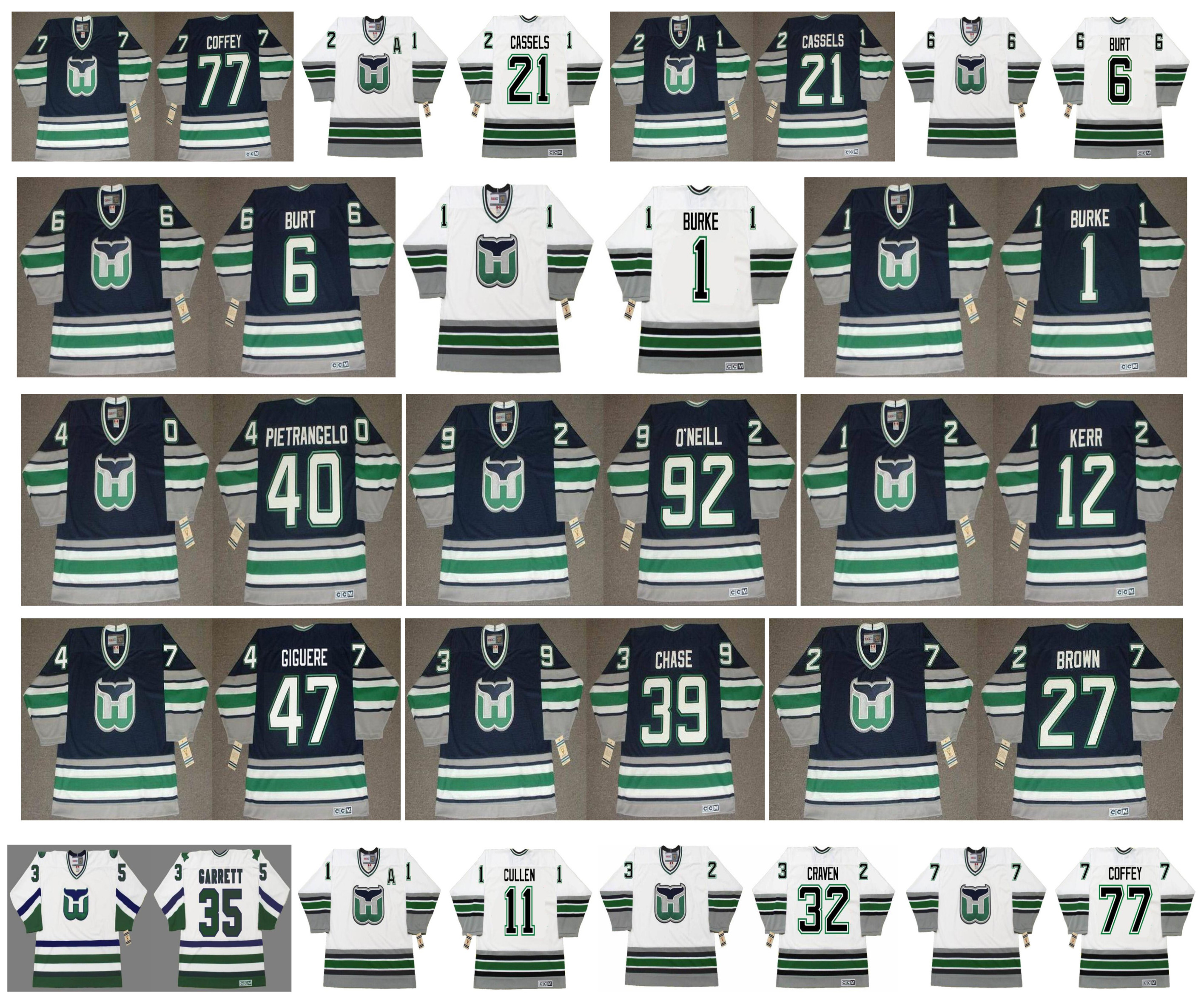 Vintage Hartford Whalers Jerseys 39 KELLY CHAS 6 Burt 1 SEAN BURKE 40 PIETRANGELO 92 JEFF O'NEILL 12 TIM KERR 47 Giguere 27 BROWN CCM Hockey, As pic
Vintage Hartford Whalers Jerseys 39 KELLY CHAS 6 Burt 1 SEAN BURKE 40 PIETRANGELO 92 JEFF O'NEILL 12 TIM KERR 47 Giguere 27 BROWN CCM Hockey, As pic