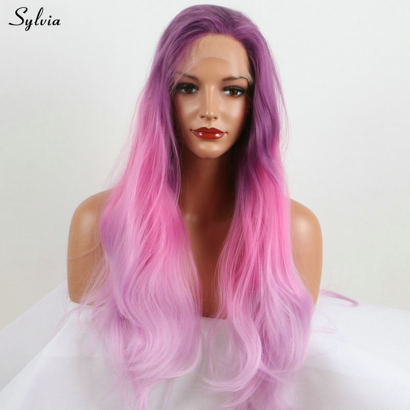 Hotselling Purole Ombre Pink wig Heat Resistant Hair Anime Cosplay Long Synthetic Lace Front wig for African women