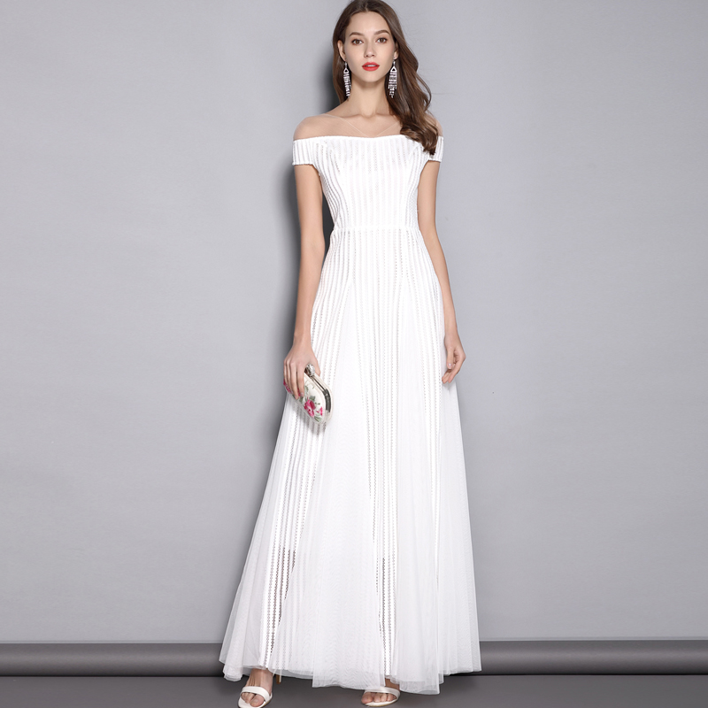 Women's V Neck Short Sleeves Hollow Out Party Prom Elegant Patchwork Long Runway Dresses