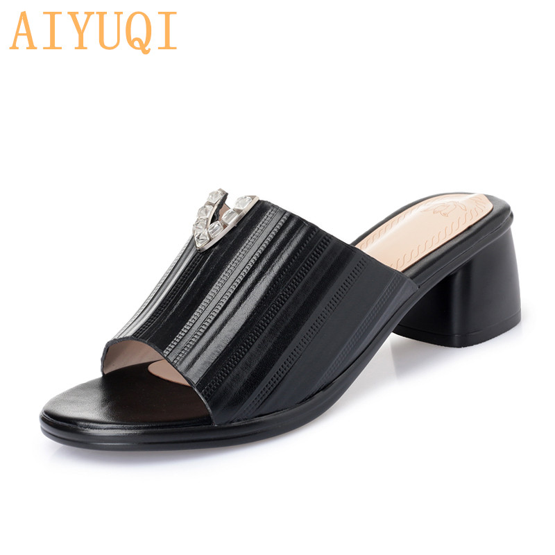 AIYUQI Women slippers summer 2020 new sandals women genuine leather large size flip flop fashion shoes for red footwear, White